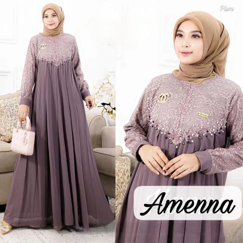 Gamis Mix Brukat Terbaru Matt Ceruty Babydoll Amenna Dress Gaun Pesta Muslimah Gamis Matt Ceruty Bab