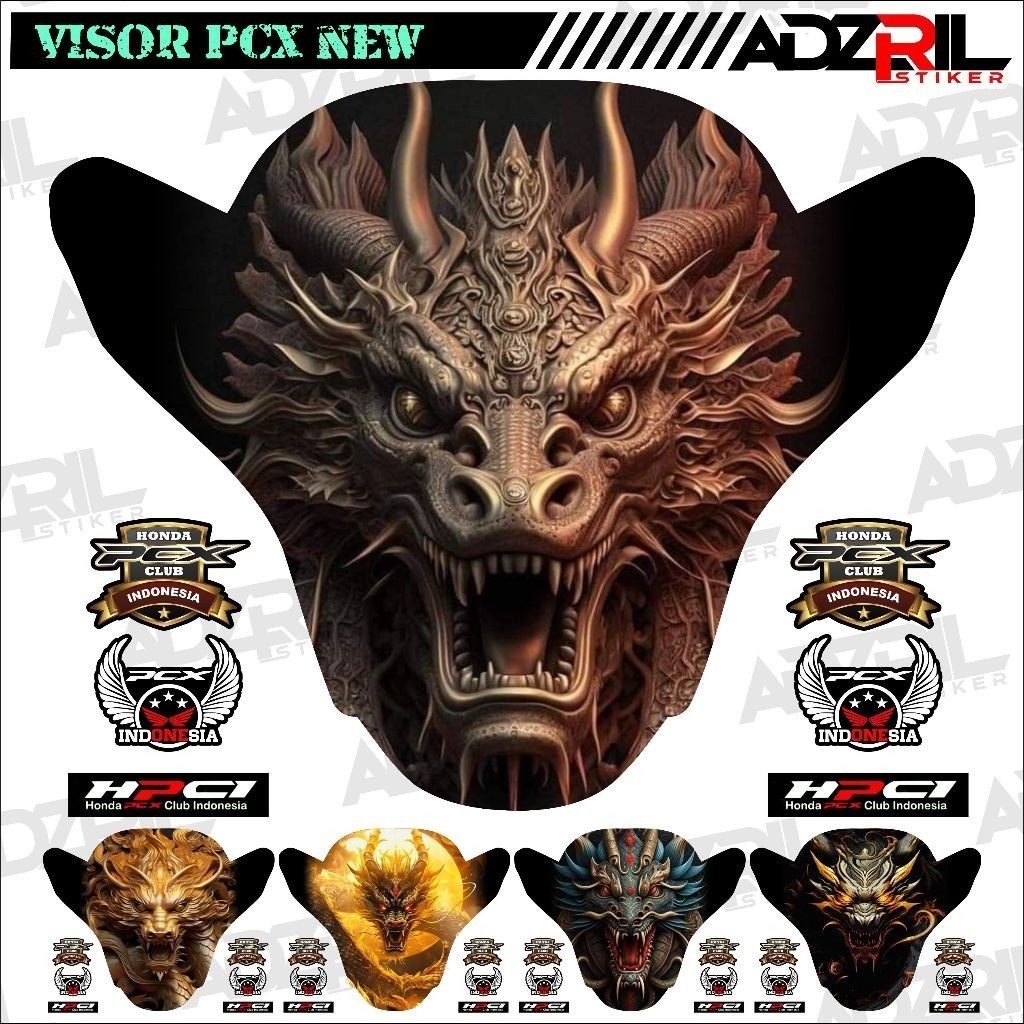 Stiker visor Winshield HONDA PCX 160 NEW GAMBAR  KEPALA NAGA (035) / stiker  Winshield  NAGA HIJAU/s