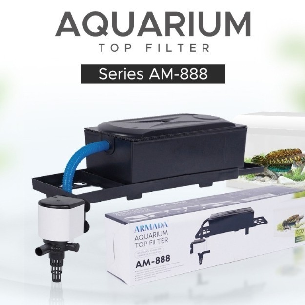 Top Filter Aquarium Armada AM-888 + mesin 1800A Free Kapas Sutra Merah