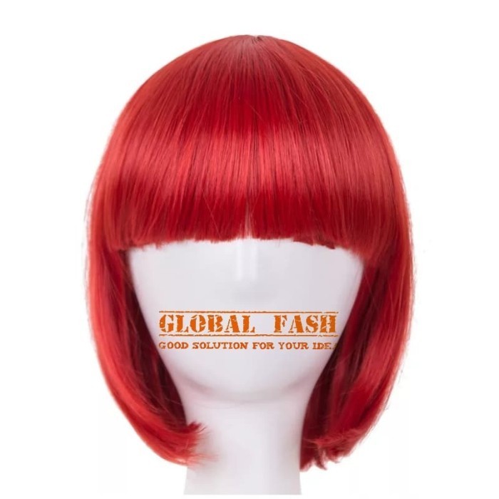 Wig bob merah/ Wig pendek lurus / Wig Cosplay/ Rambut Palsu full