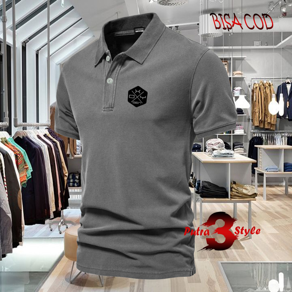 Baju Distro Style Polo Kerah Oxygen X blok Text Hitam Kaos Polo T Shirt Denim Premium Quality Atasan