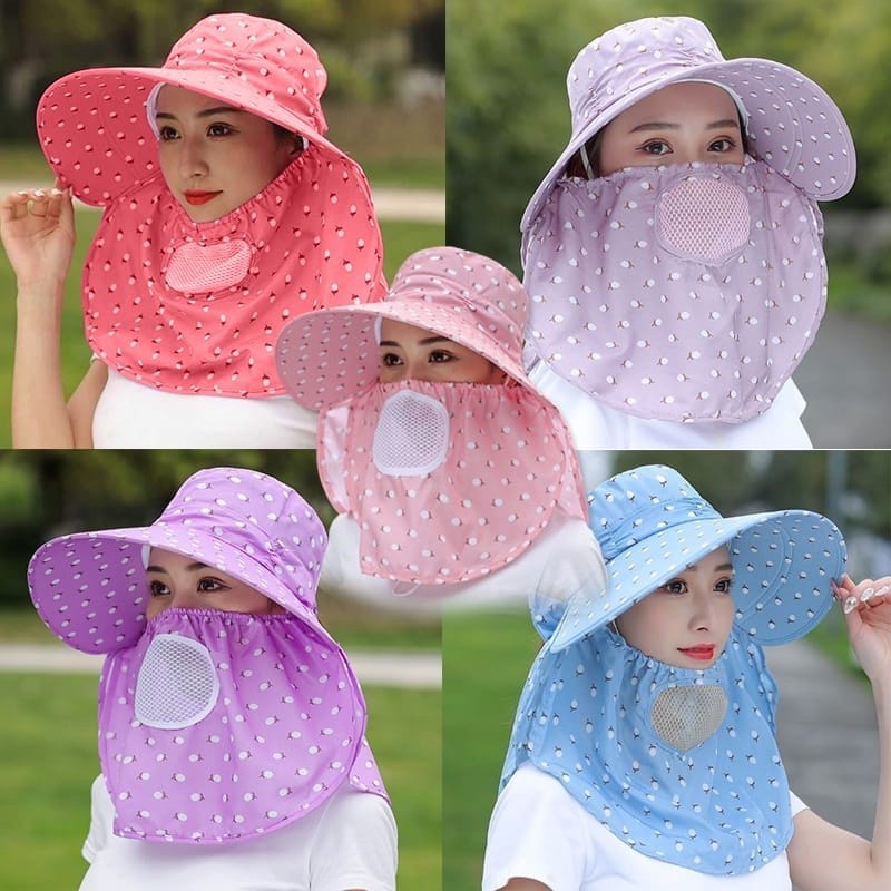 Topi Visor Lipat Wanita Anti UV Lebar / Topi Masker / Topi Cadar / Topi Pantai Cadar / Topi Masker /