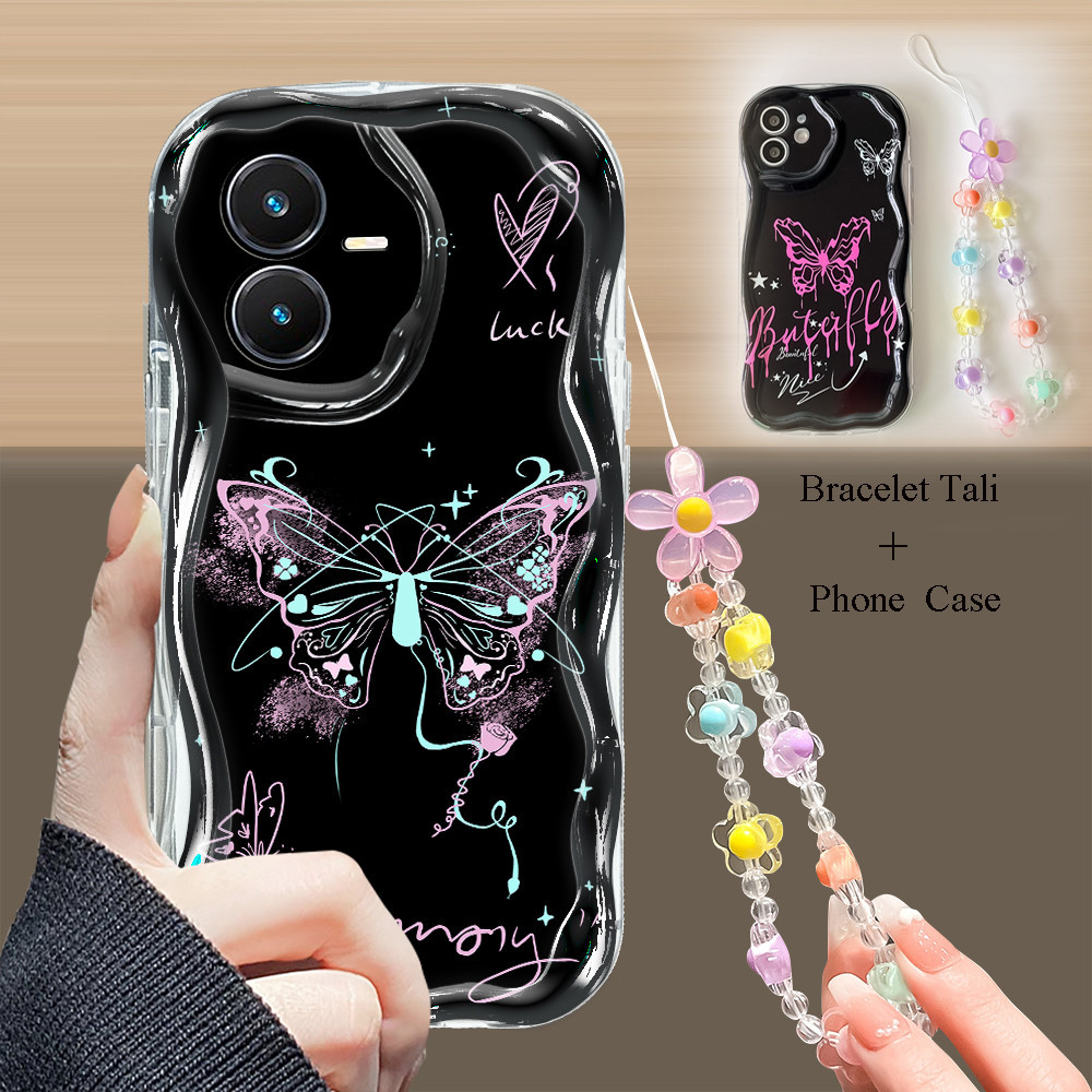 Casing Hp Untuk OPPO A16 A16S Phone Case Imut Handphone Cassing Butterfly Soft Cover Dan Tali Bracel