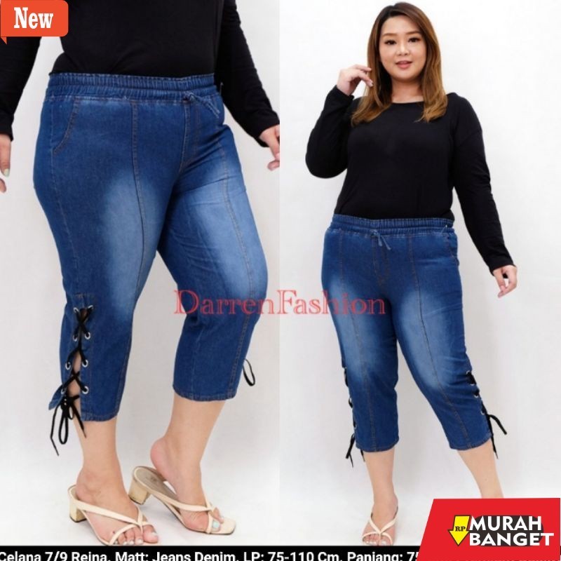 Denim Panjang Wanita Celana 7/9 Reina Jumbo . Celana 7/9 Jeans Wanita Big Size Murah