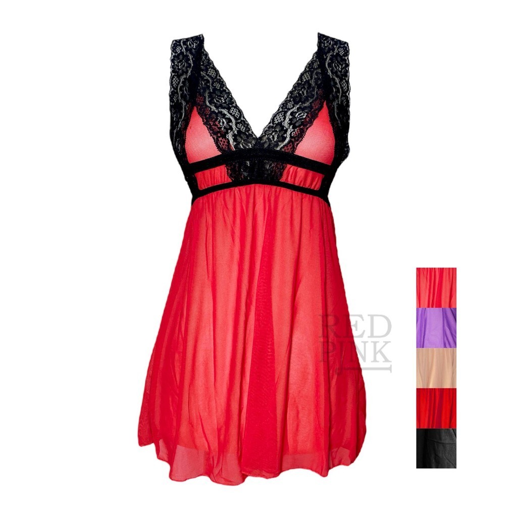 Penawaran Terbatas [ RedPink ] Dress Lingerie Big Size Gaun Malam Transparan Women Girl Dewasa