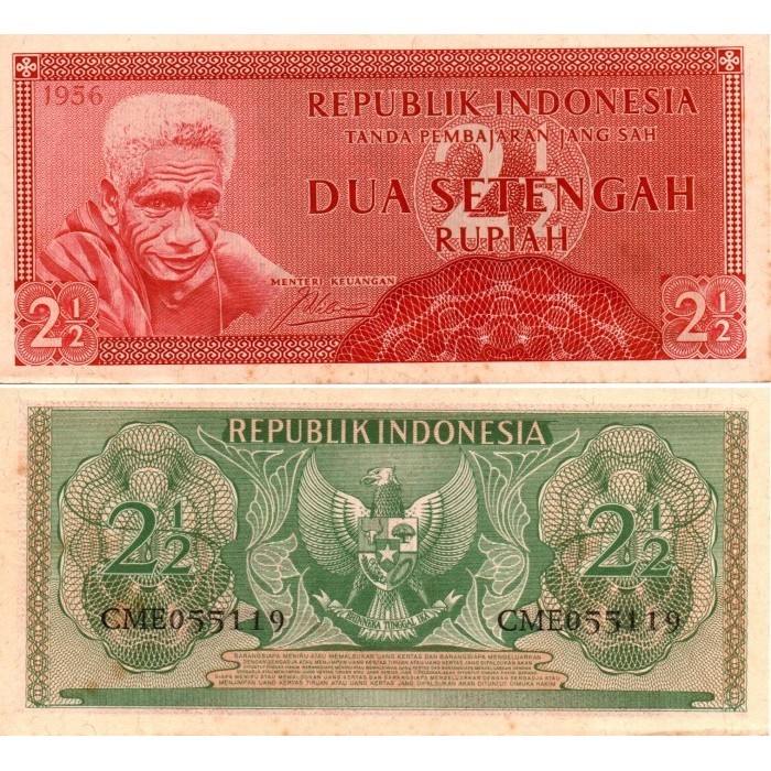 Uang Kertas 2.5 Rupiah Suku Bangsa (Tahun 1956) UNC