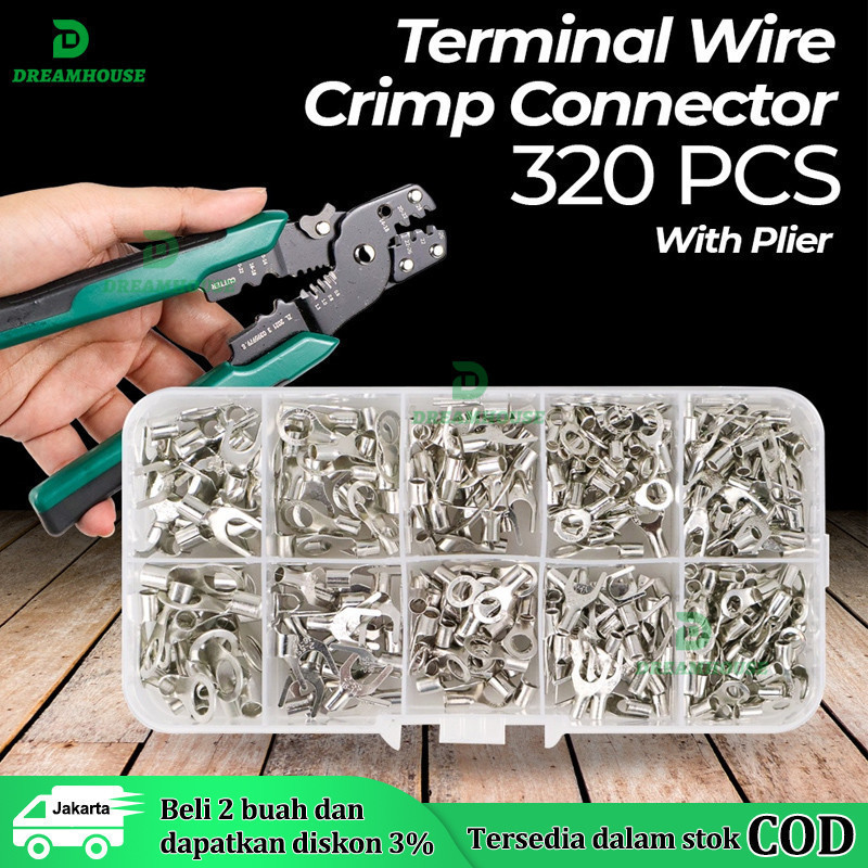 Set Lengkap 320 in 1 Tang Terminal Crimp Skun Garpu Ring Y O Tang Potong Kupas Kabel 4in1 - Tang Cri