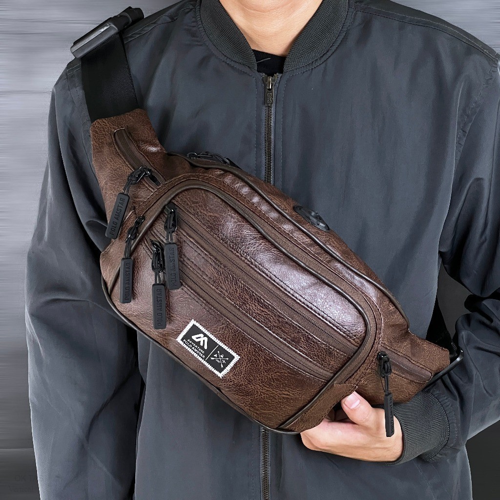 POLO AMSTAR Tas Selempang Pria Waistbag Slingbag Kulit Tas Pinggang Cowok