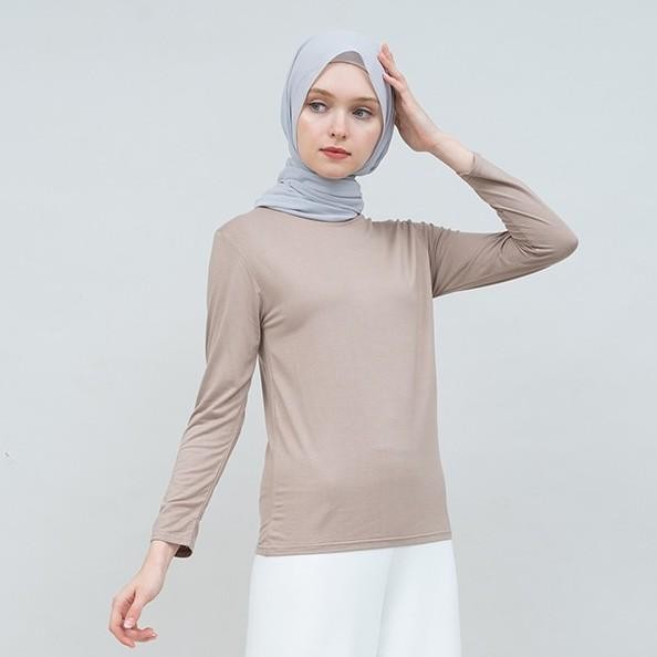 Nobby Asma Manset Inner Manset Kaos Spandex Wanita Baju Dalaman Panjang - Asma Coklat, S