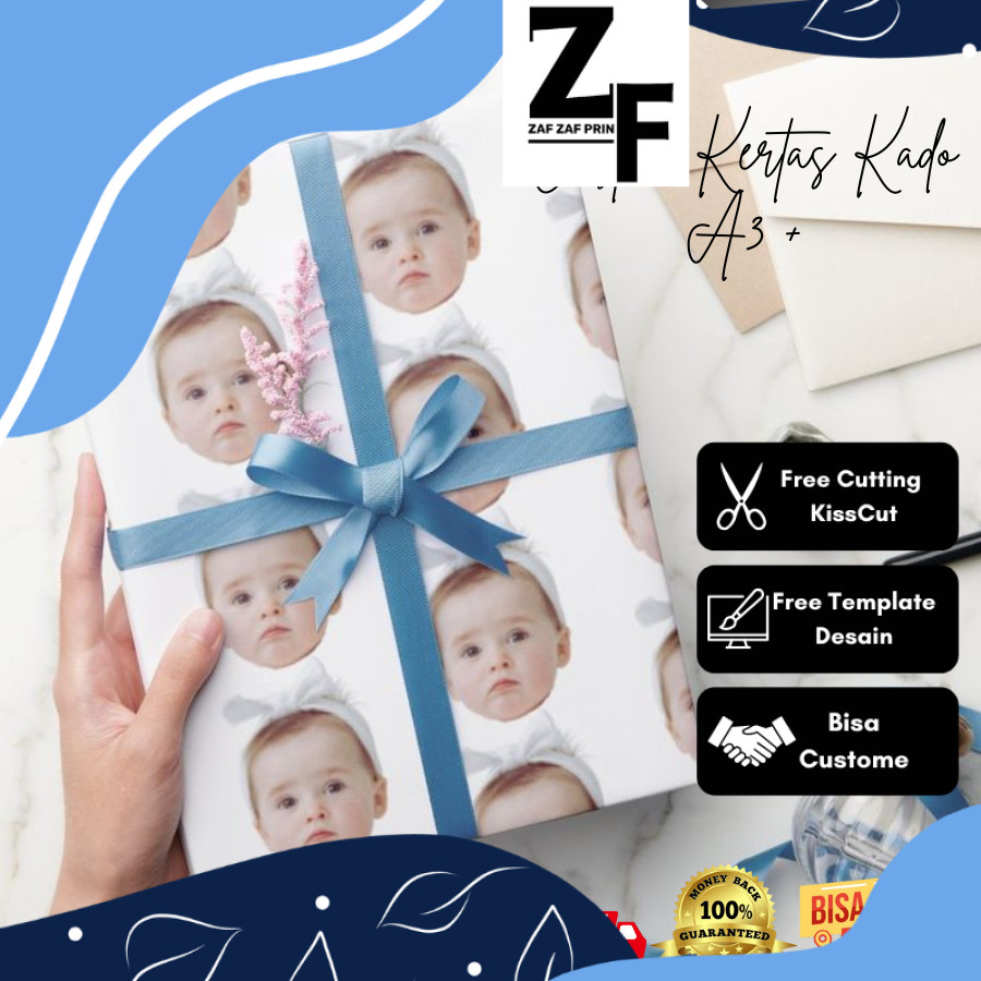 

ZAF Kertas Kado Custom Desain Muka Wajah Aesthetic Bisa Tambah Tulisan Wrapping Papper Hadiah