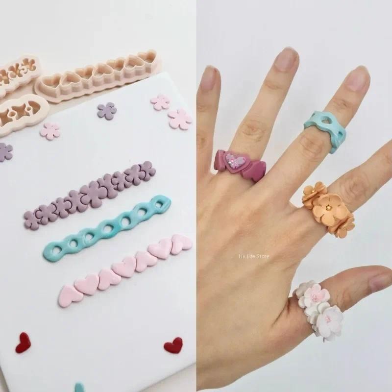 

Soft Pottery Ring Cutting Mold Heart/flower Shape Polymer Clay Cutter DIY Handmade Ring Valentine's Day Gift Pottery Tools
