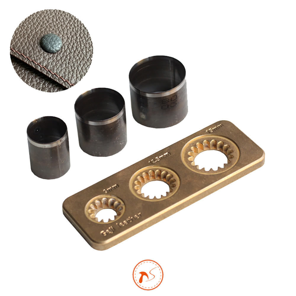 

Manual Button Wrapping Auxiliary Tool Leather Button Maker Surface Stone Washed Brass Ruler 9/12.5/15MM with 3pcs Cutting Die
