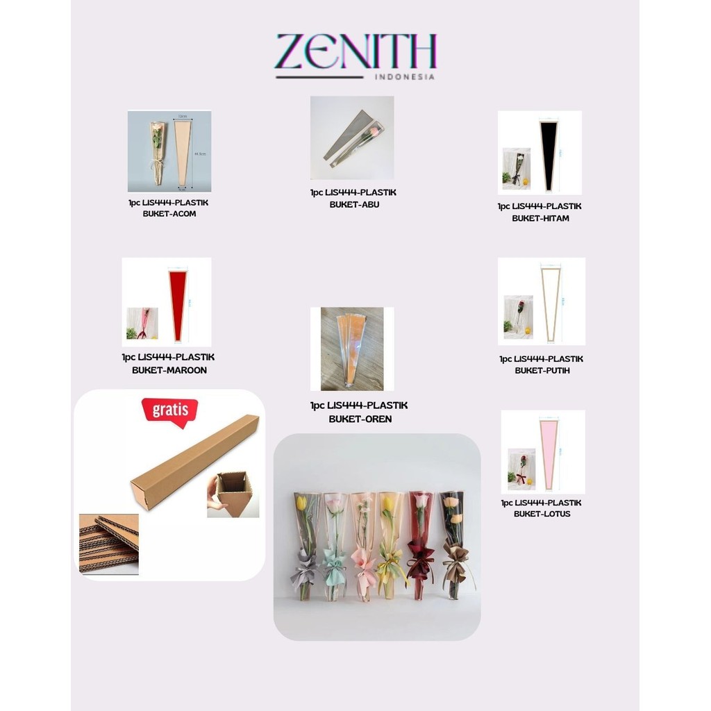 

Zenith - 1pc LIS444 Plastik Bunga Mawar 1 tangkai (ecer per lembar) / Wrapping Plastik untuk Mini Buket Rose