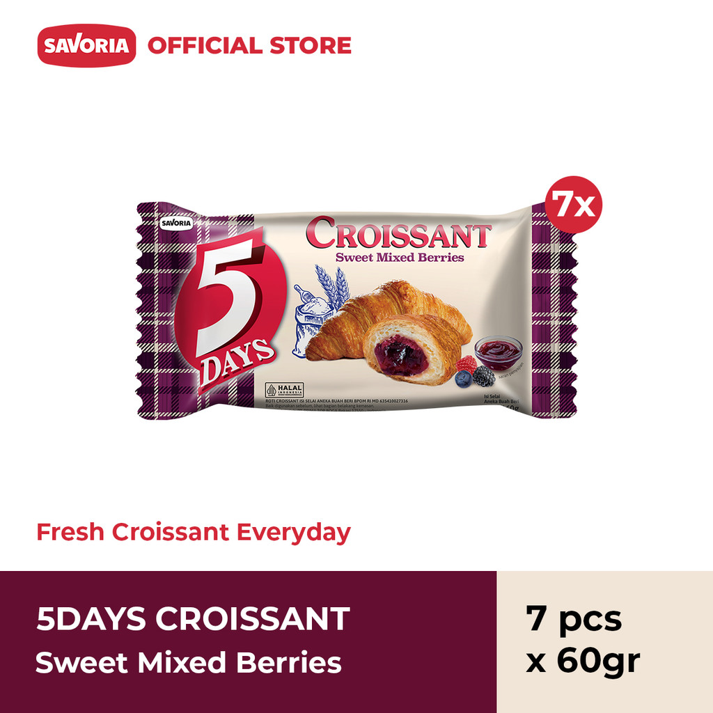 

5 Days Croissant Mix Berries - Roti Croisant Isi Selai Beri 7 Pcs x 60g