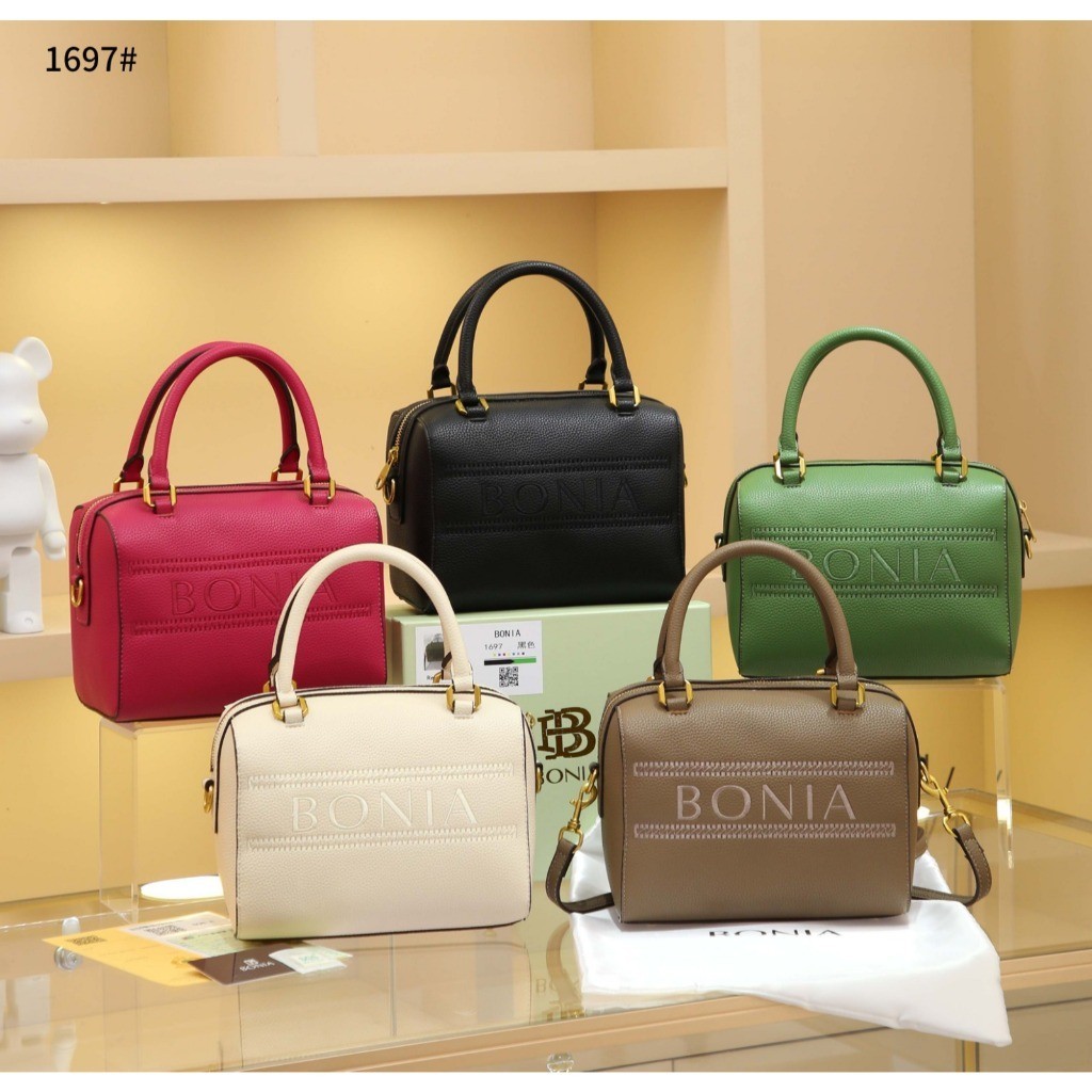 JB2 BONIA 1697 Leather Speedy Bag Logo Embroidery HRA