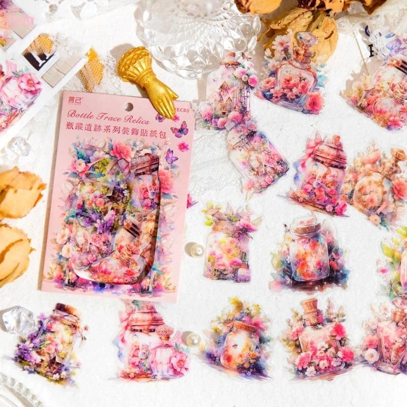 

Journamm 15pcs/pack PET Flowers Bottle Stickers Gold Foil DIY Scrapbooking Planner Art Collage Junk Journal Sticker Stationery