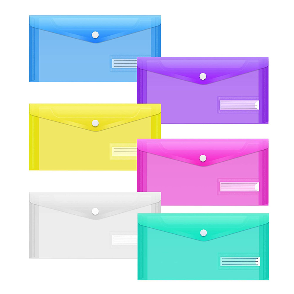

5 Packs A6 Clear Envelopes File Folder Bill Bag Pencil Case with Label Pocket, A6 Envelope File Pouch for School Office Home Use