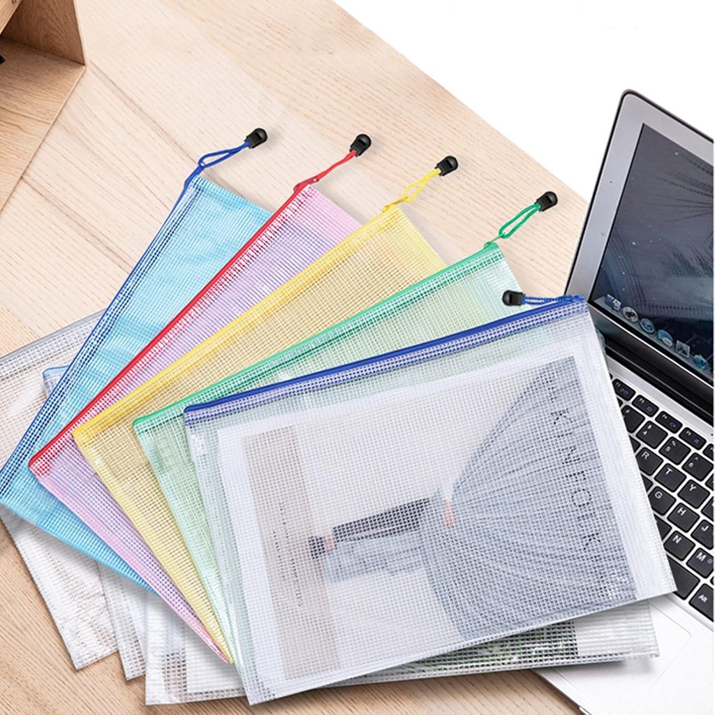 

5Pcs Mesh Zipper Pouch Document Bag, Plastic Zip File Folders, Letter Size/A4 Size, for Office Supplies