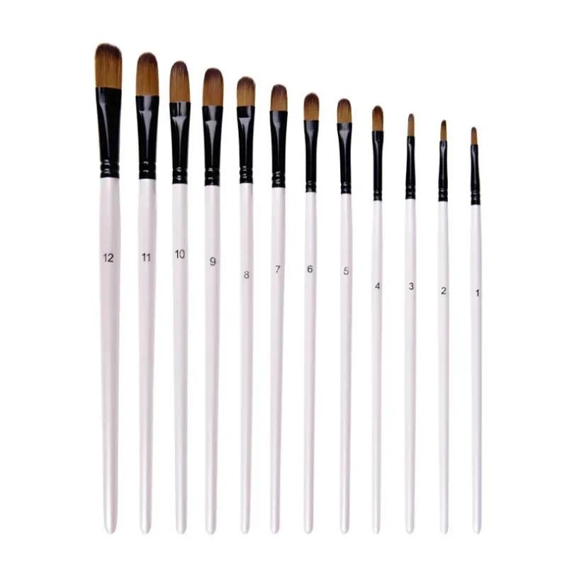 

12pcs Nylon Hair Wooden Handle Watercolor Paint Brush Pen Set for Learning Diy Oil Acrylic Painting Art Paint Brushes Supplies