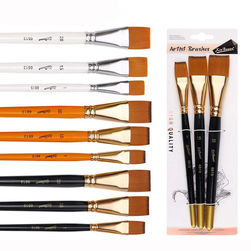 

3Pcs Flat Paint Brushes Set, Wood Handle Nylon Hair Oil Brushes for Acrylic Watercolor Oil Painting Drawing Art Supplies