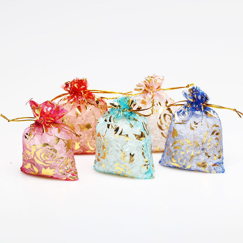 

50Pcs Rose Design Organza Bags Small Gift Bag Drawable Jewelry Packing Pouches /Wedding Supplies 7x9/9x12/11x16/13x18cm