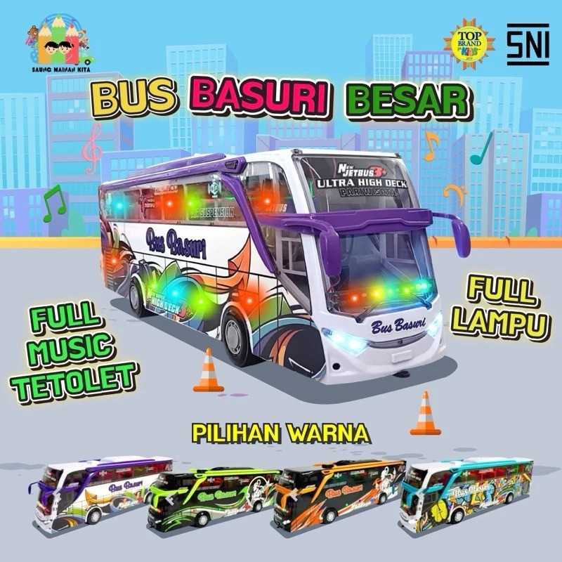 MAINAN ANAK MOBIL BUS BASURI JUMBO / MAINAN MINIATUR BUS OLENG BASURI VIRAL DT20 / MAINAN ANAK BUS T