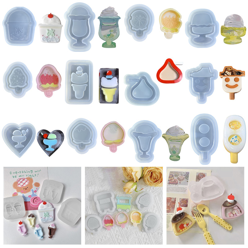 

Silicone Epoxy Resin Art Mold Shiny Glossy Geometry Sorbet Dessert Cup Resin Shaker Molds Ice Cream DIY Keychain Pendant Jewelry