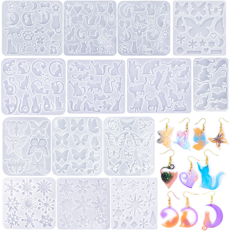 

Butterfly Cat Earrings Pendant Crystal Epoxy Silicone Mold For Earring Necklace Jewelry Making Snowflake Pendant Keychain Decor