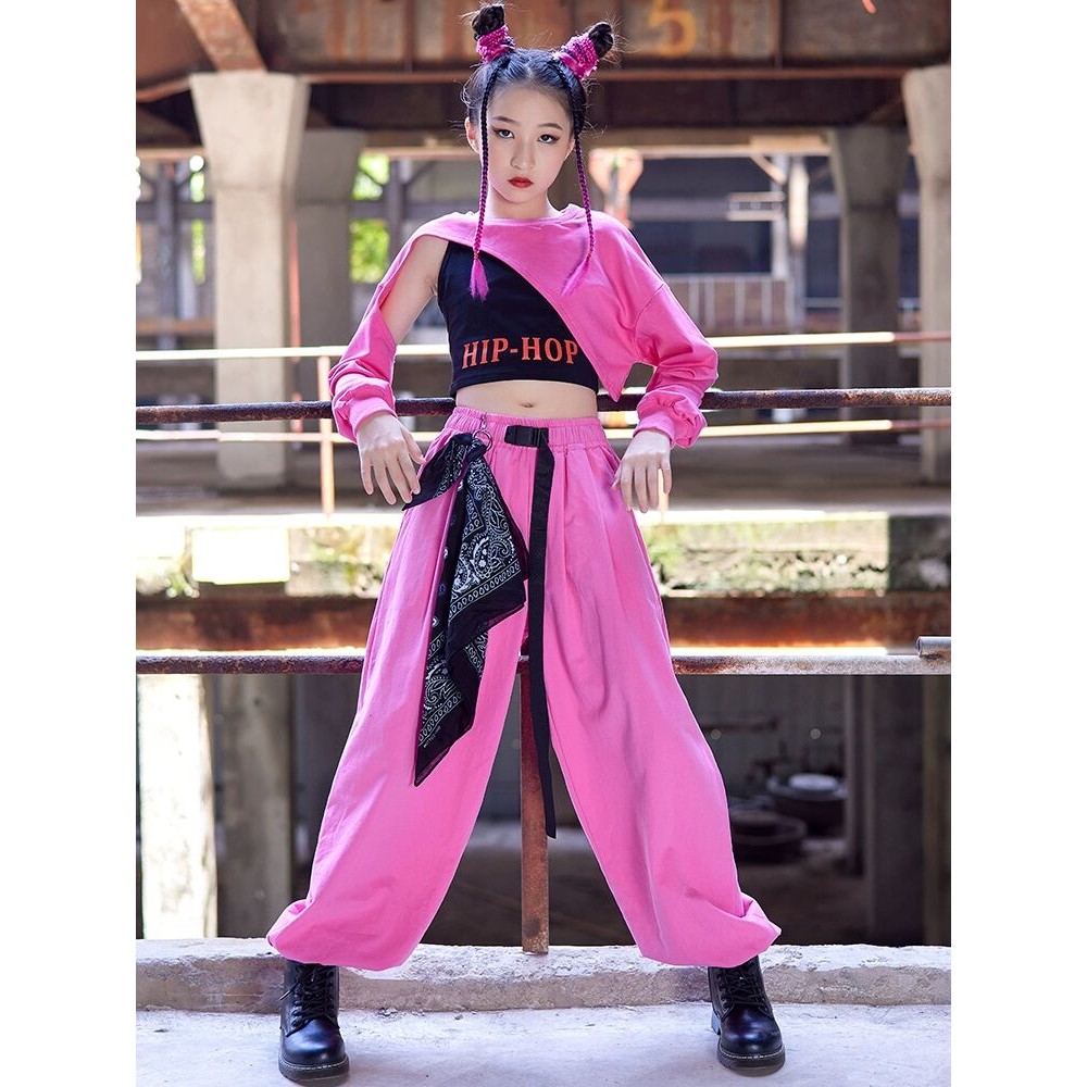 Women Girl Jazz Dance Costume Children Street Hip hop Dance Jazz Stage Kid pink Dance Costume for Gi