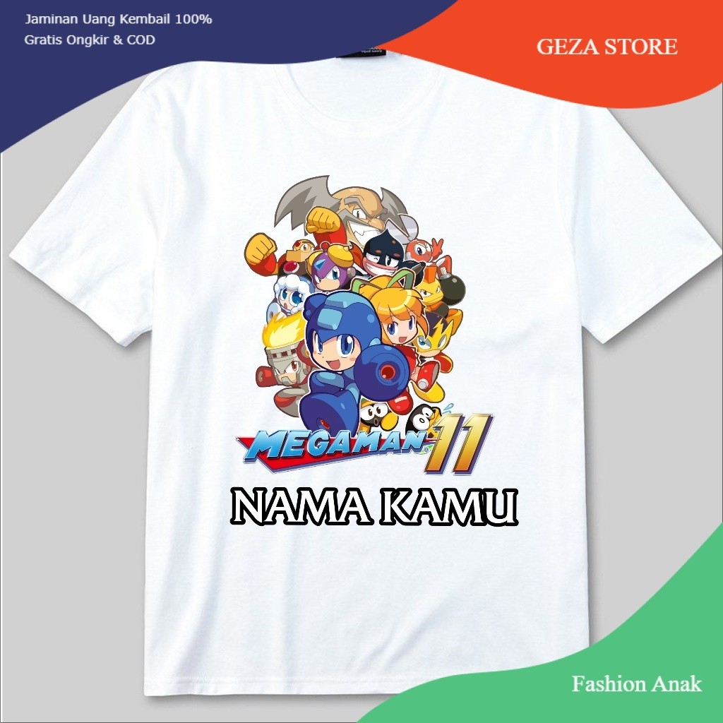 GZSTORE Kaos Baju Tshirt Anak Laki-laki dan Perempuan Gambar Megaman Animasi Free Nama Fashion Kids