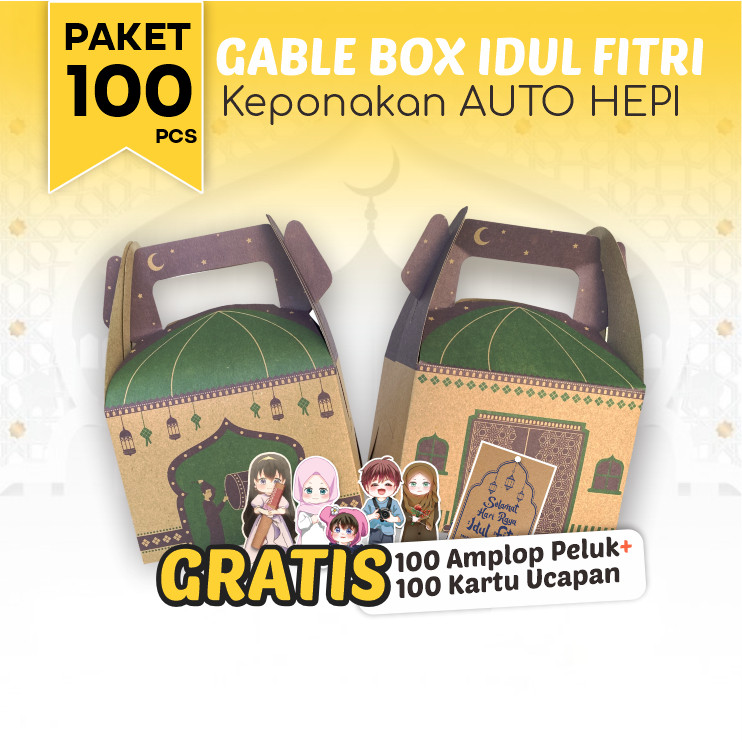 

100 pcs Gable Box Hampers Lebaran Idul Fitri Anak Ponakan – Motif Beduk /New 2025