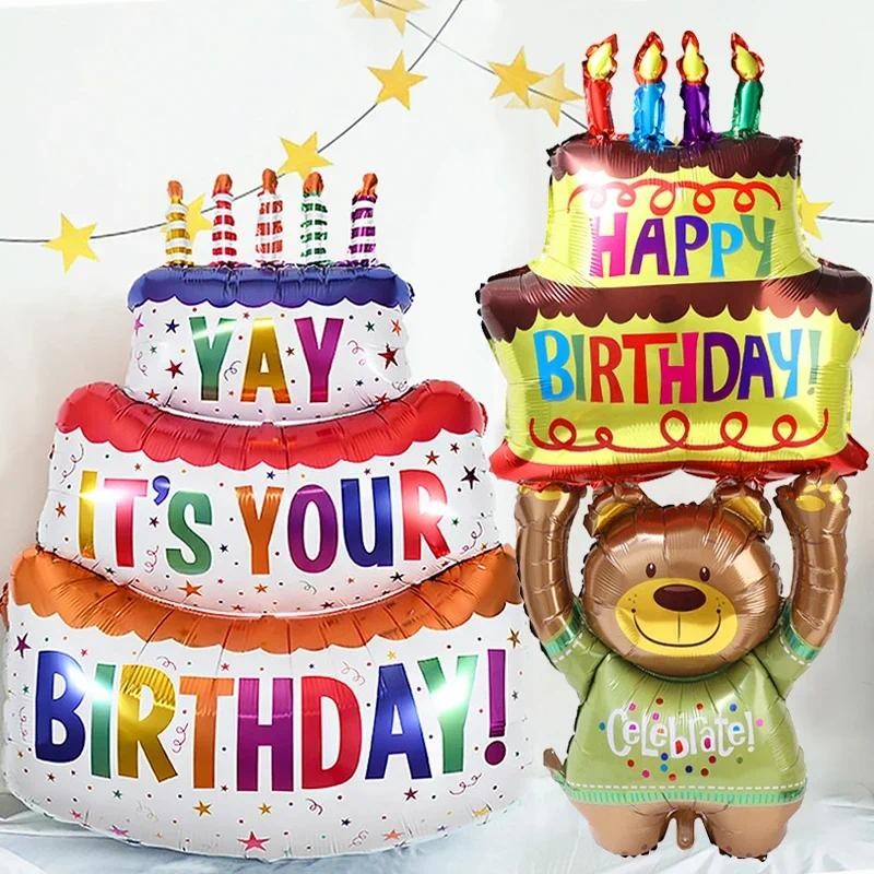 

Large Birthday Cake Balloons 3-Layer Color Candle Cartoon Bear Cake Aluminum Foil Balloon For Baby Shower Party Decoration