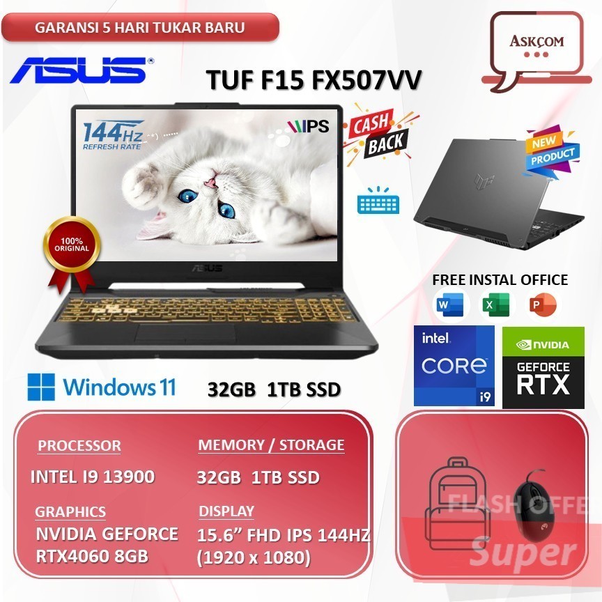 Laptop Asus Tuf F15 FX507VV I9 13900 RTX4060 8GB | 32GB 1TB SSD W11 15.6FHD IPS