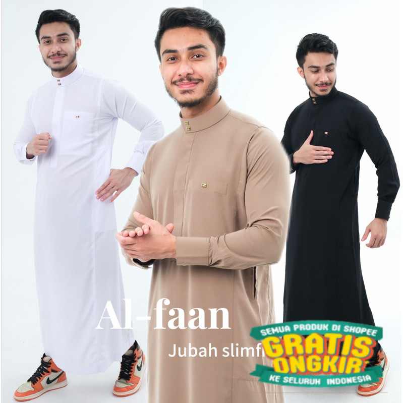 Jubah slimfit azha jubah gamis pria muslim jubbah thobe busana muslim kurta jubah alfaan alzan/ Hija