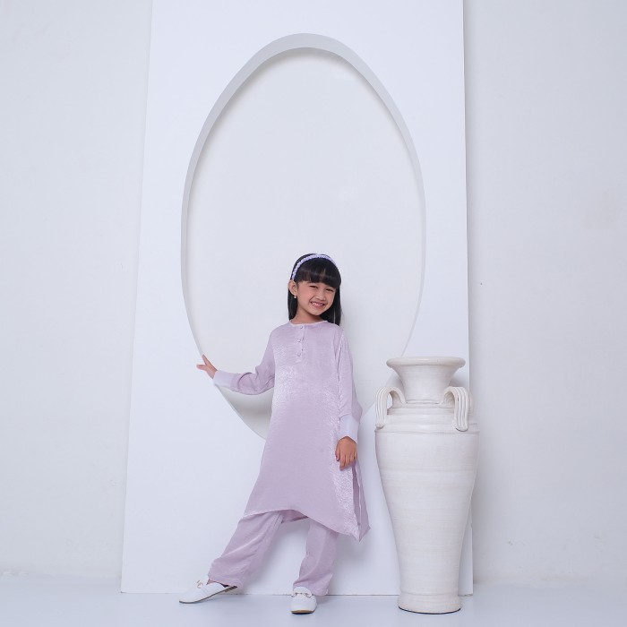 Premium Couple Mom Kids Tunik Raya / Set Atas Bawah Muslim - Lilac Kids, S