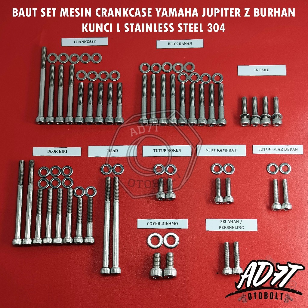 Baut Set Mesin Jupiter Z old Burhan Kunci L Stainless asli Tahan Karat