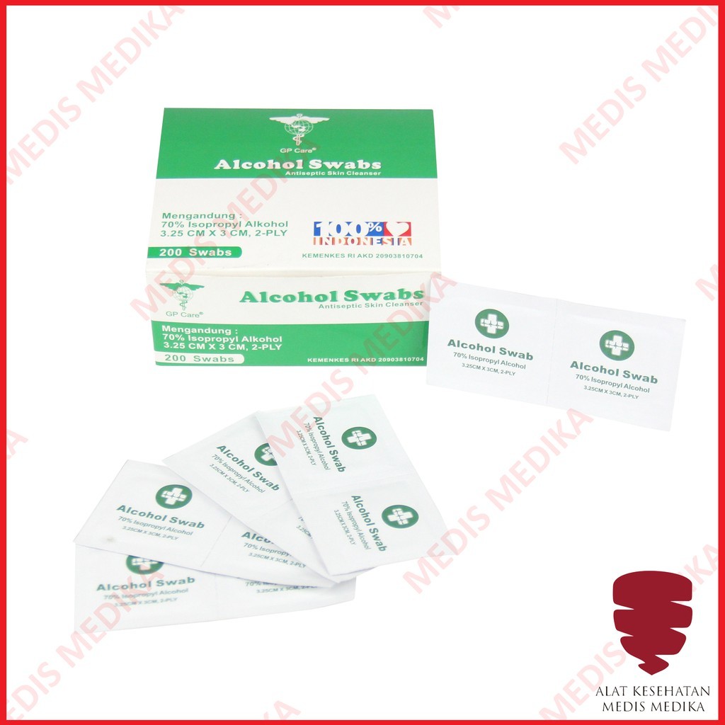 Alkohol Swab Kapas Tissue Alcohol Pembersih Tisu Swaps Pads p3k Isi 200