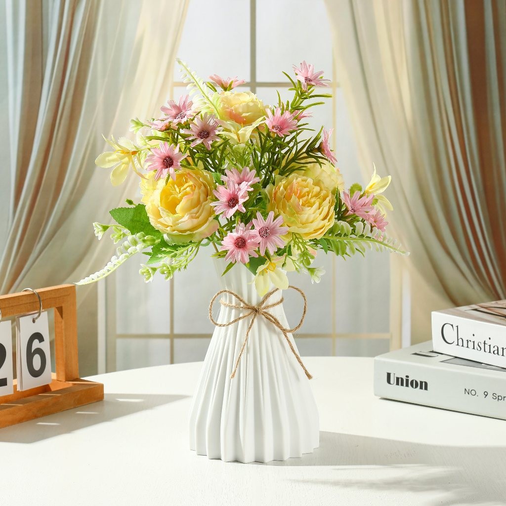 Set Bunga Plastik dan Vas Bunga Hias Plastik Kamar Kado Ulang Tahun Cewek Hiasan Meja Aesthetic