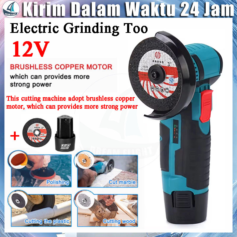【Stok Siap】12V Gerinda Sudut Mini Penggiling Sudut Listrik 19500rpm Gerinda Sudut Listrik / Mesin Ge