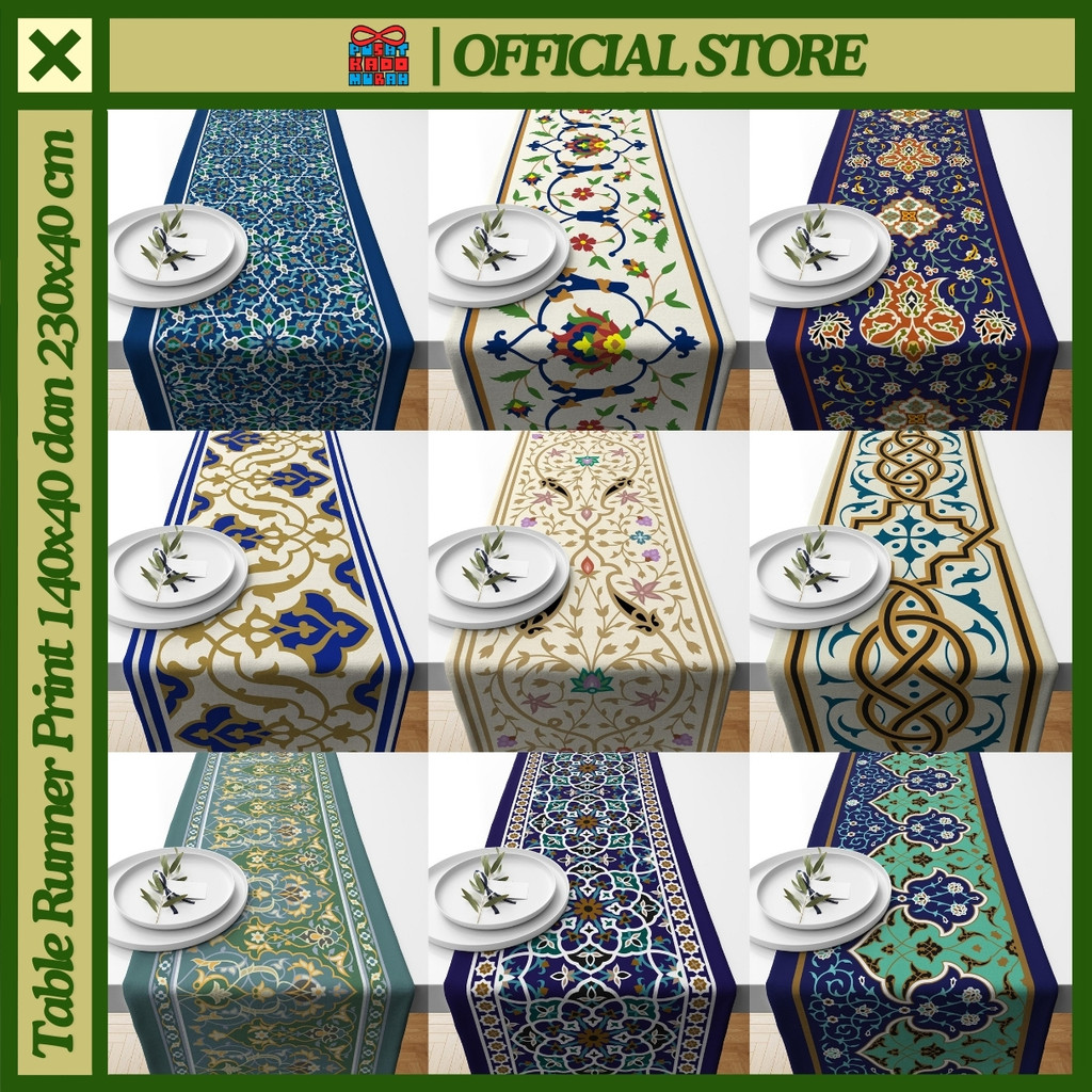 Table Runner Taplak Meja Print Motif Turkish Munira Series 140x40 dan 230x40 cm Turkey Turkiye Aesth