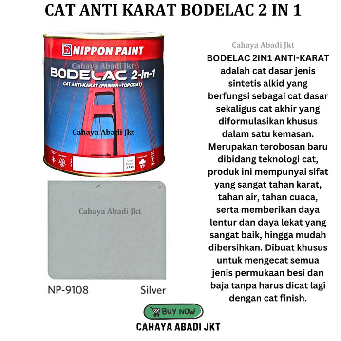 

Bodelac 2 in 1 Anti Karat 1kg NP 9108 Silver / Cat Kayu Dan Besi Bodelac 2in1 Gloss Nippon Paint