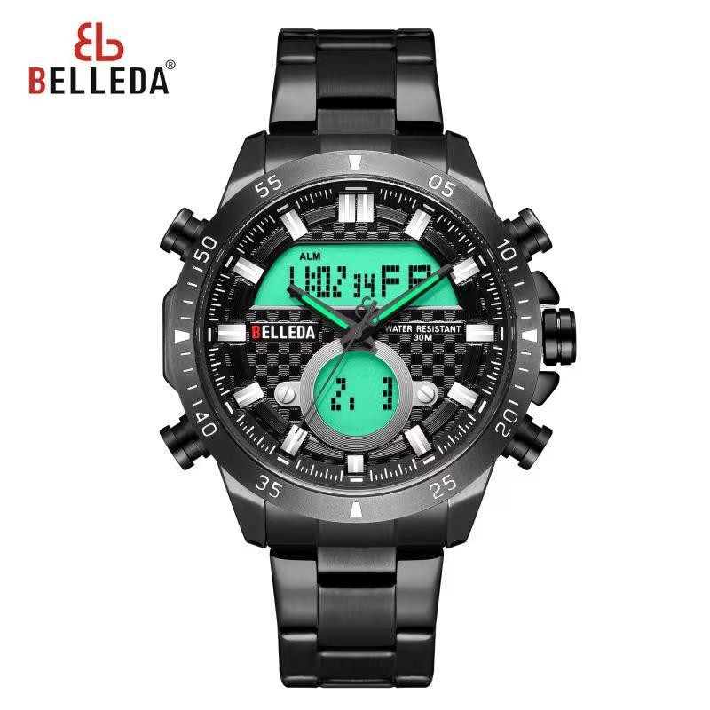 BUY 1 GET 1   JAM TANGAN BELLEDA 9182 RANTAI JAM TANGAN DUAL TIME ANALOG  DIGITAL ANTI AIR