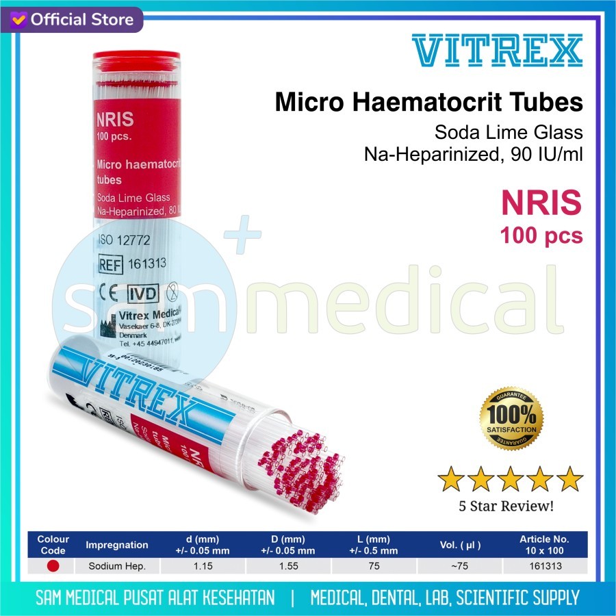 VITREX Microhaematocrit Tube Heparin/Hematokrit Mikro Kapiler Merah