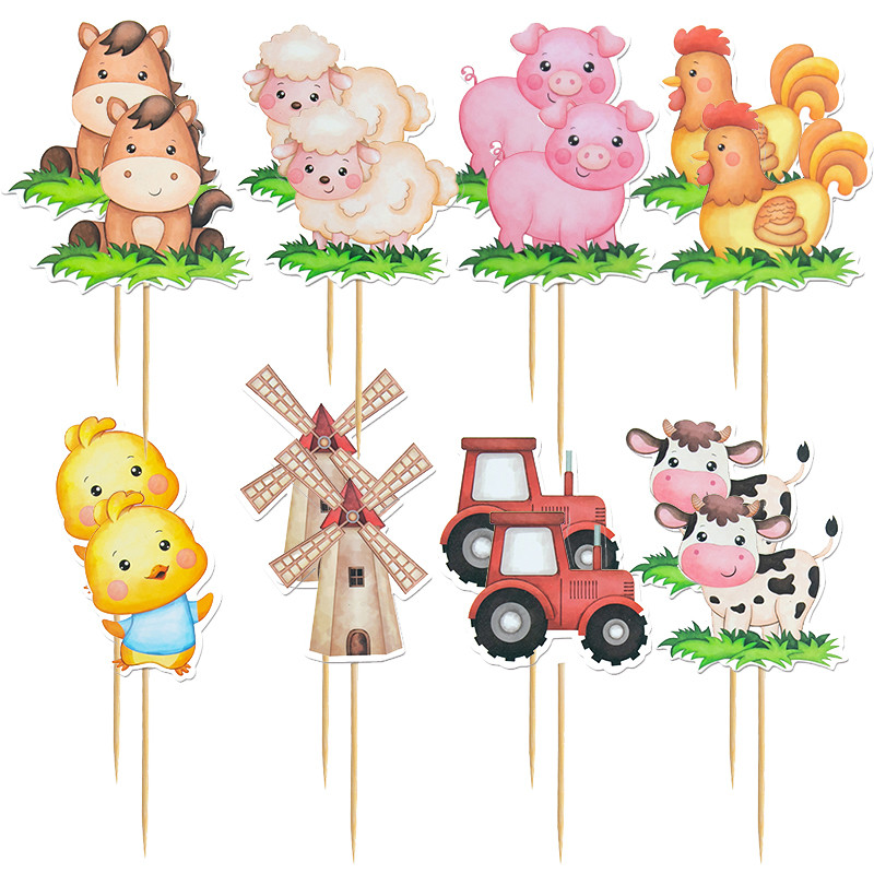 

8/16Pcs Farm Animal Paper Cupcake Toppers Barnyard Theme Cake Picks Kids Birthday Party Decoration Baby Shower DIY Cake Supplies