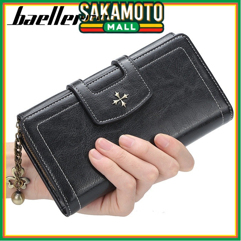 DOMPET LIPAT PANJANG WANITA BAELLERRY  KULIT HITAM ZENAYA KOREA UANG KARTU RESLETING KOIN TIPIS SIMP