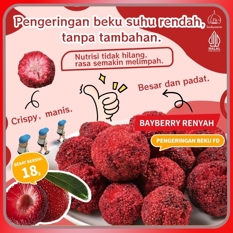 

[Luckymore] HALAL Bayberry Renyah 18g, Bayberry, Buah kering renyah, Cemilan Sehat, Keripik buah, Makanan sehat
