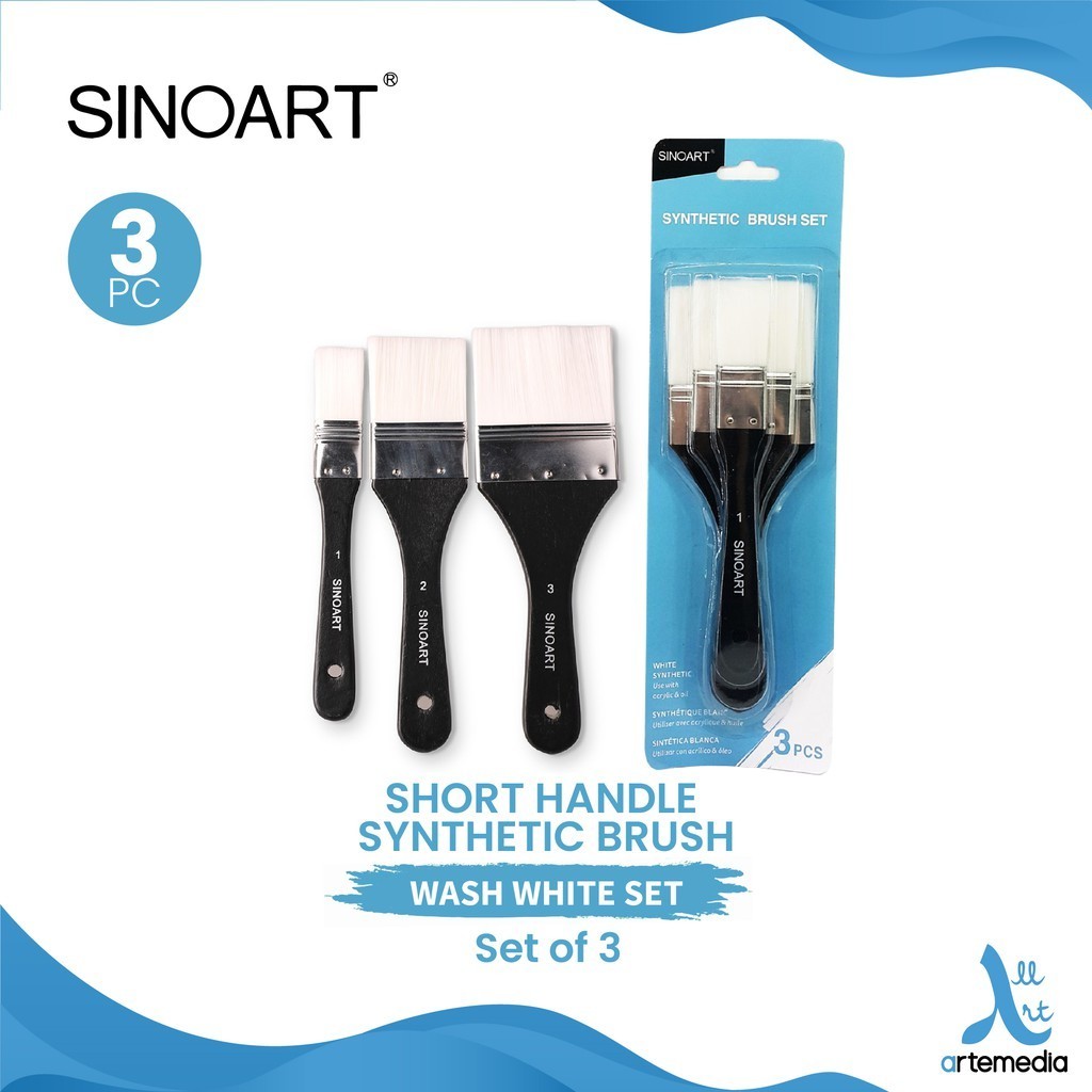 

Sinoart Set 3 Wash White Synthetic Brush Short Handle Kuas Lukis