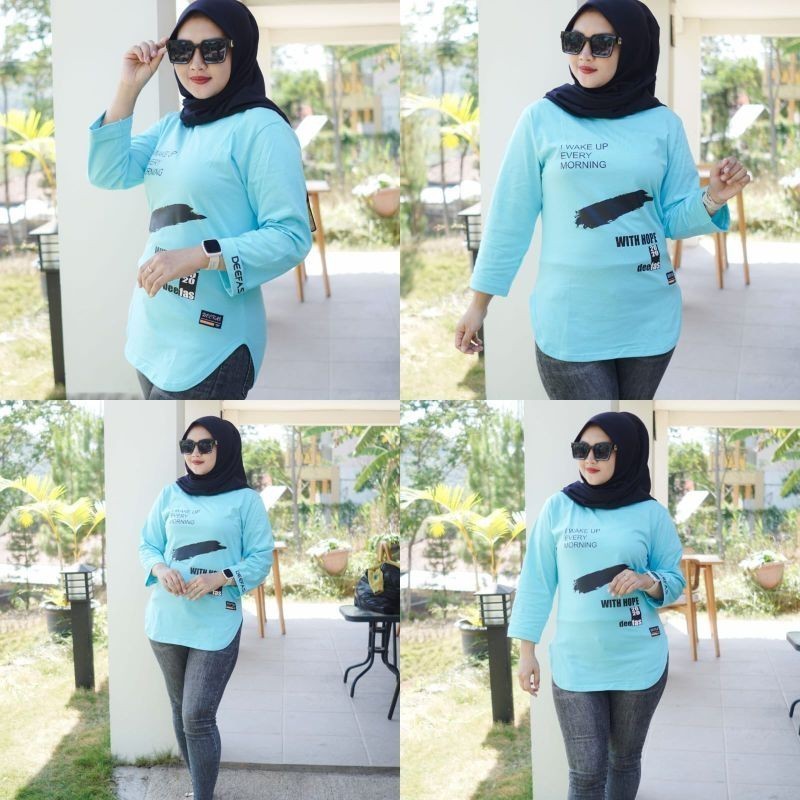 COD OVAL MOTIP TERLARIS ATASAN OVAL JUMBO Baju Kaos Wanita Lengan 7/8 DI STIK BALIK  Belah Pinggir K