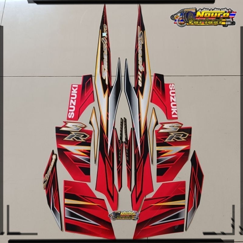 Aksesoris COD Striping Suzuki smash sr 110 2010 hitam merah stiker les body motor