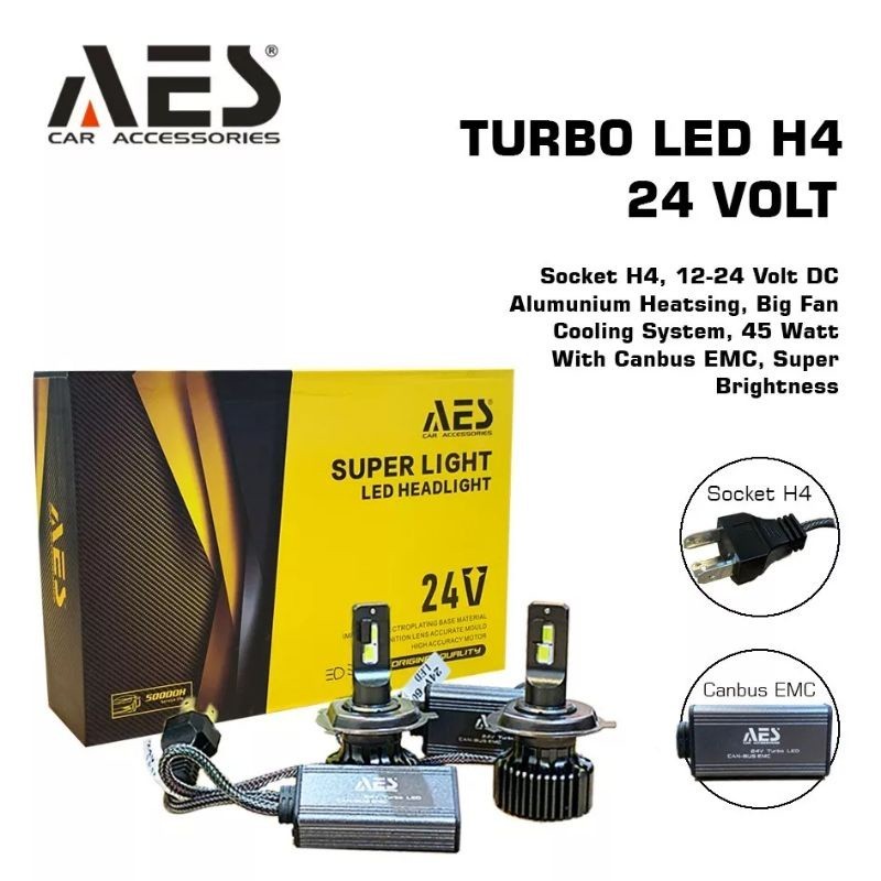 Lampu Utama H4 AES Turbo 24V/12V 45W Putih